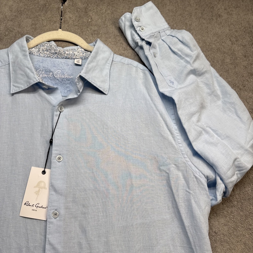 Robert Graham Linen Classic Fit Button Down Shirt Floral Trim Men's 2XL